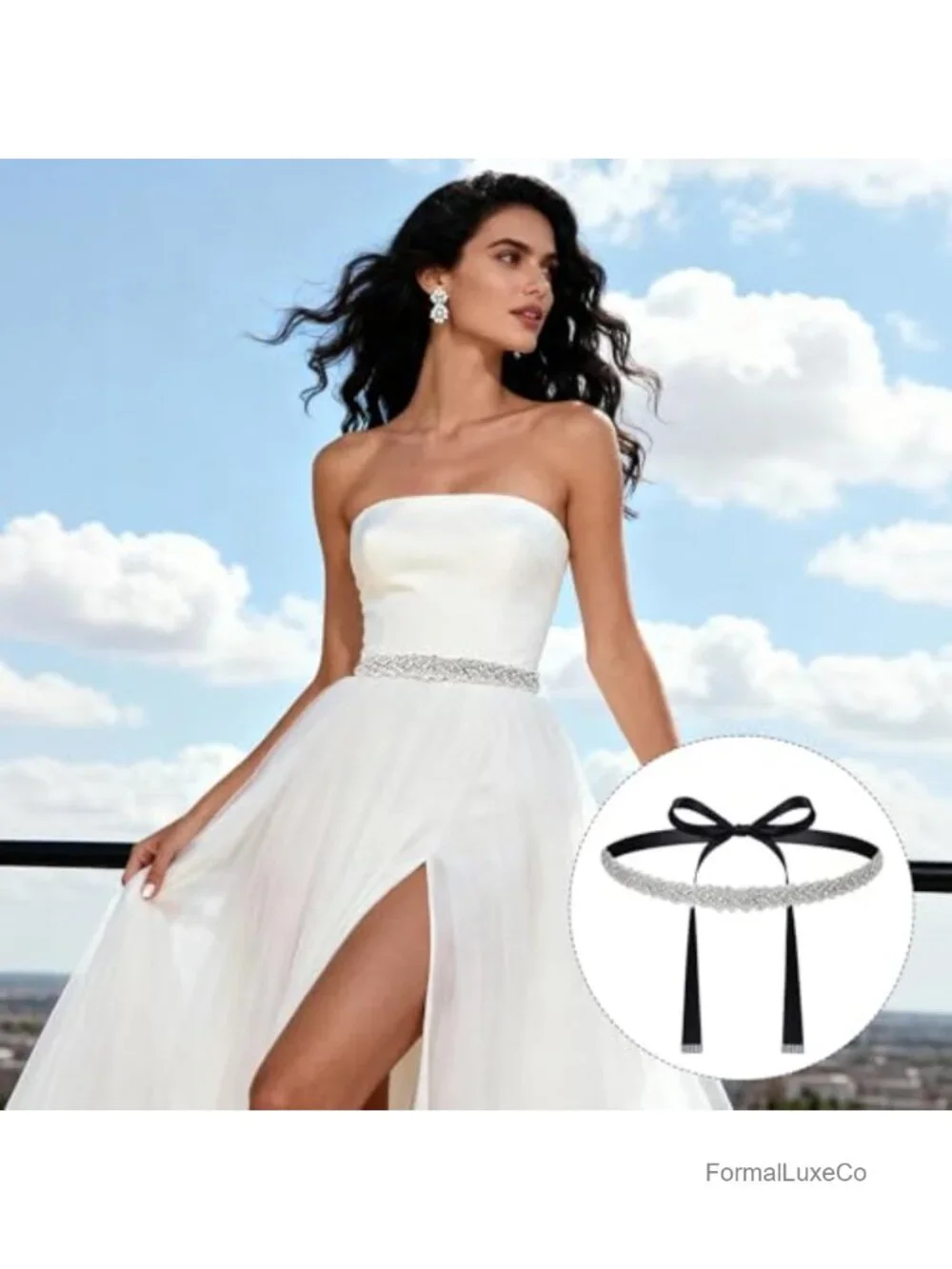 Rhinestone Bridal Waist Belt, Satin Ribbon Crystal Sash for Wedding Dress
